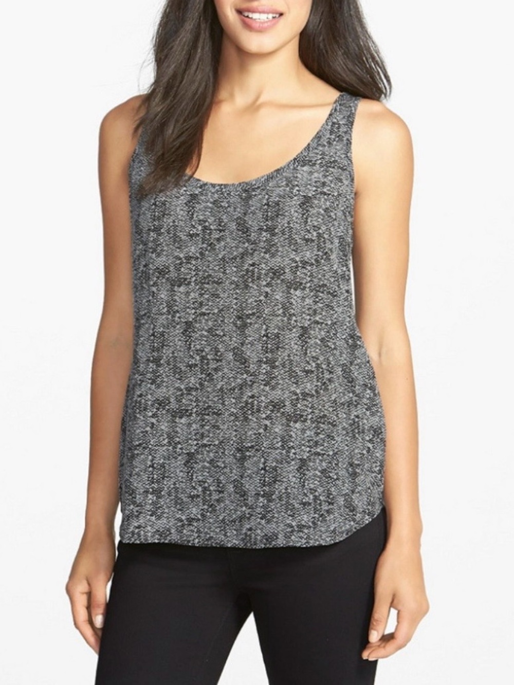 Eileen Fisher 100% Silk Crepe De Chine‎ Roadster Print Tank Top Blouse Office